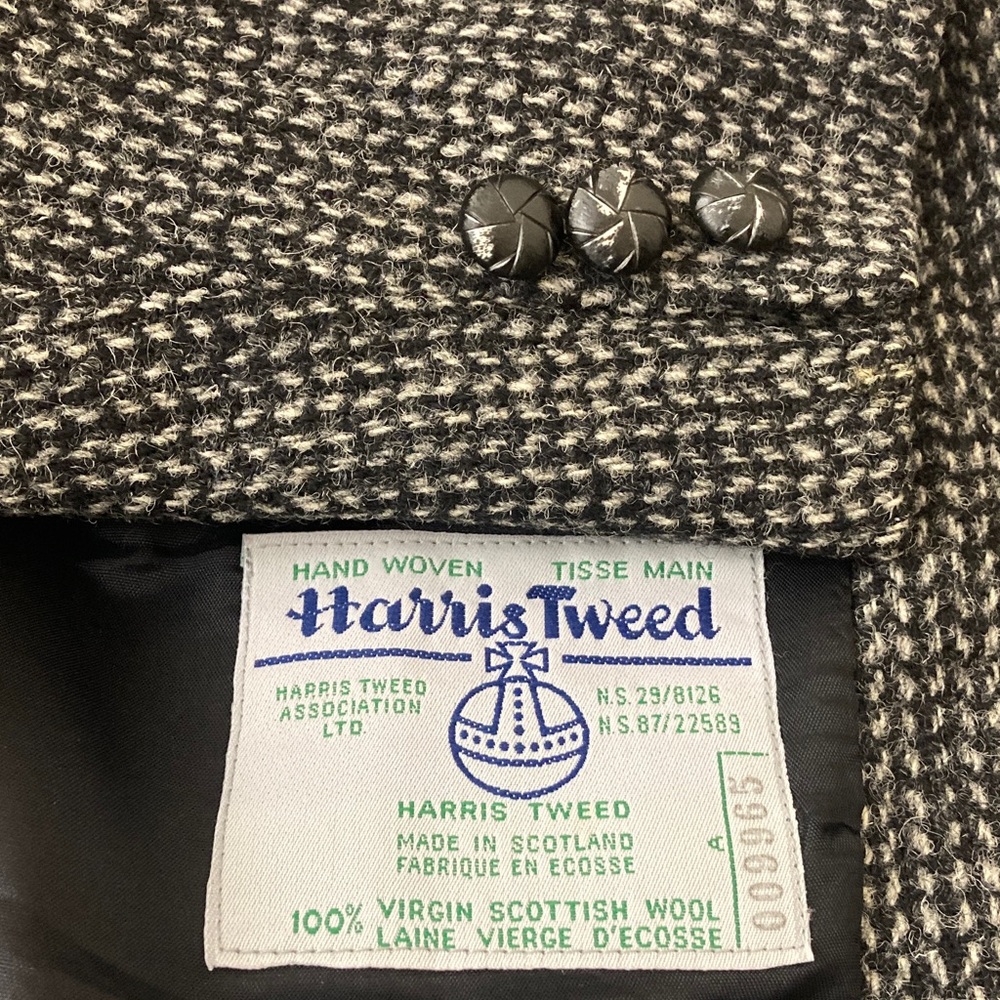 Vintage Harris Tweed Sport Coat Mens 46R Grey Black Wool Chevron Made in Canada